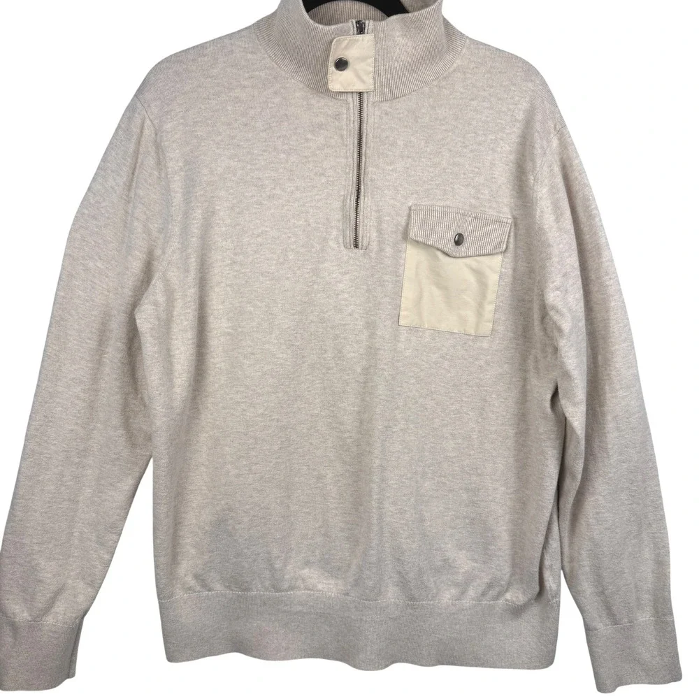 Banana‎ Republic Sweater Mens XL Mock Neck Half Zip Pullover Long Sleeve Ivory
